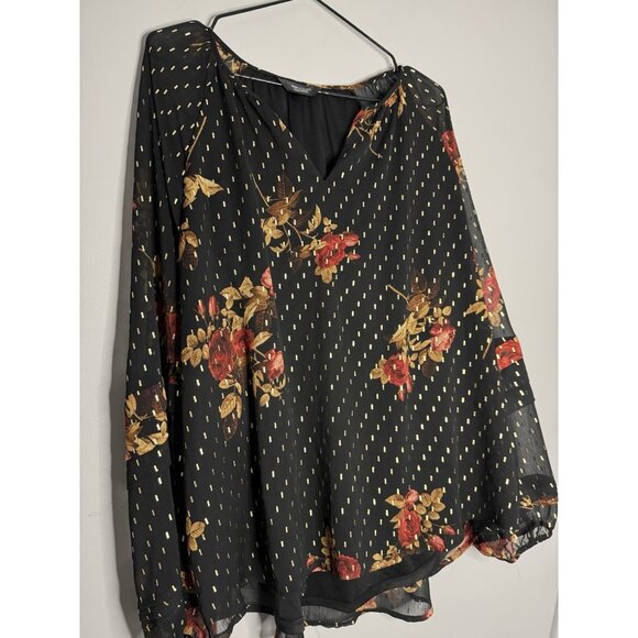 Simply Vera Wang Women Size XXL Fairy Grunge Black Floral Red Rose Top Boho Vamp - Picture 3 of 9